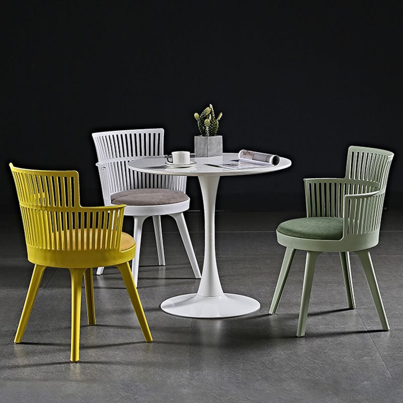 Glam Plastic Frame Dining Armchair Upholstered Fabric Arm Chair