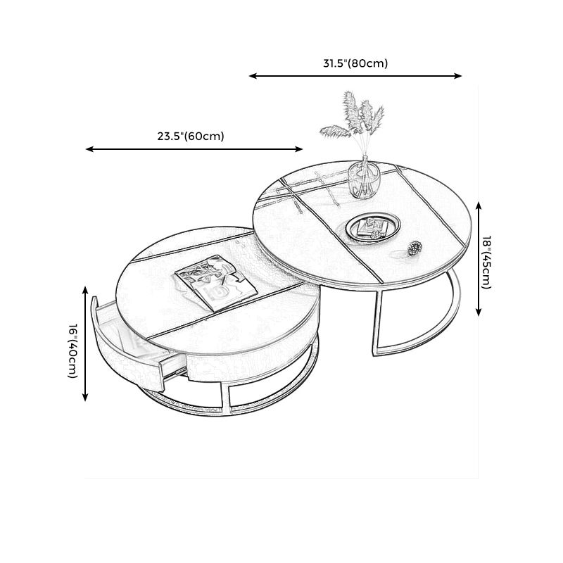 Modern Style Round Black and White Slate Top Nesting Coffee Table