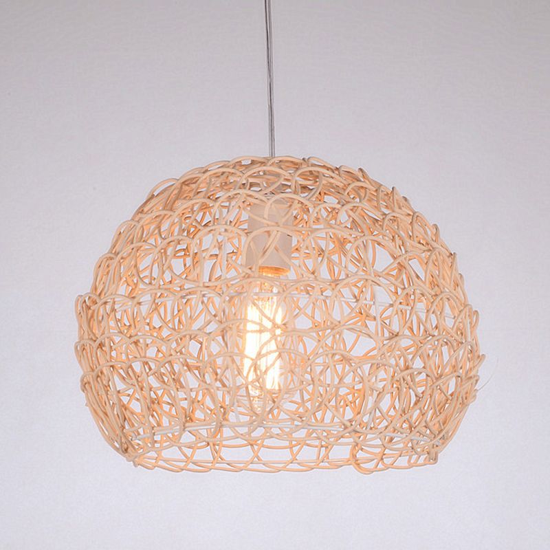 Dome Shade Pendant Light Contemporary Rattan Single-Bulb Restaurant Suspension Light Fixture