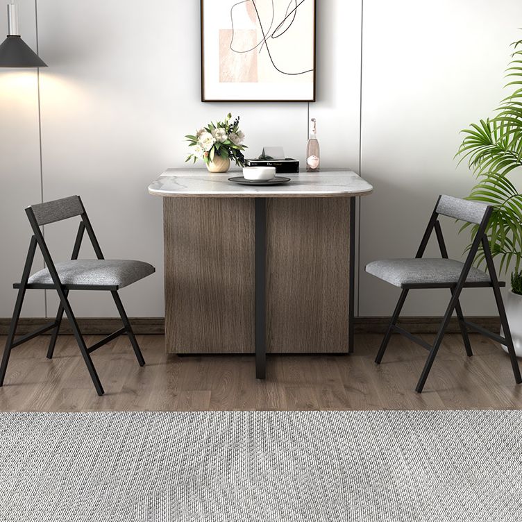 Modern Style Traditional Height Dining Set with Drop Leaf Table and Trestle Base