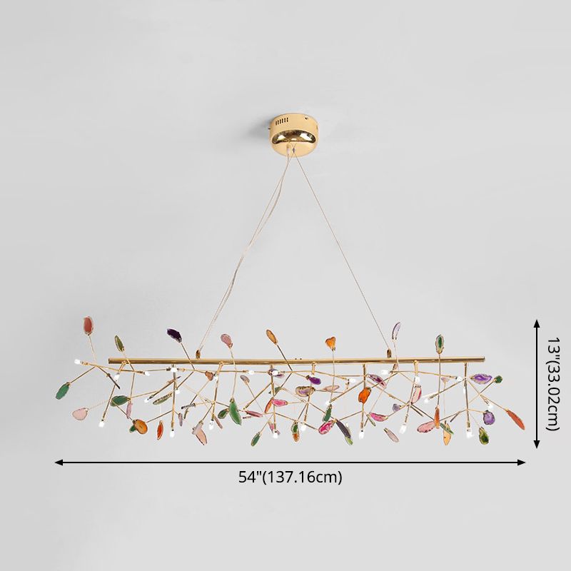 Colorful Island Light Fixtures Modern Branch Metal Pendant with Agate Stone for Dining Restaurant