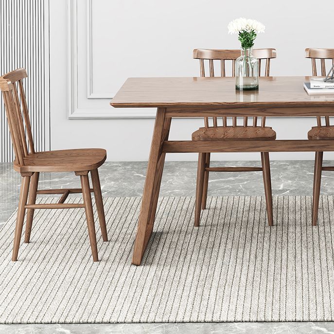 Rectangle Ash Wood Table in Walnut Contemporary Wooden Dining Table with Double Pedestal