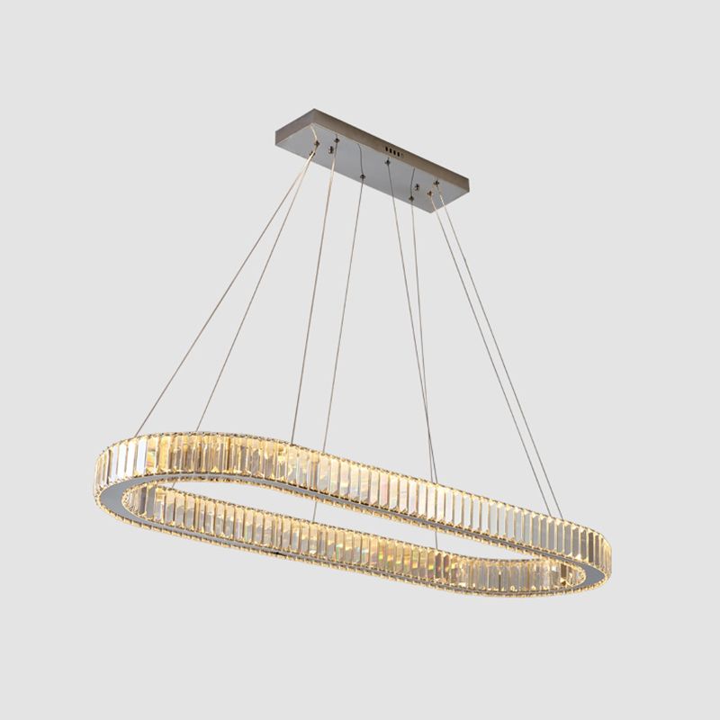 Oval Clear Crystal LED Island Light Fixture Modern Ceiling Pendant Light