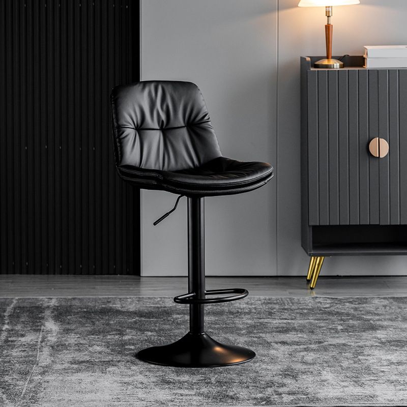 Scandinavian Metal Barstool Faux Leather Low Back Counter Stool with Iron Base