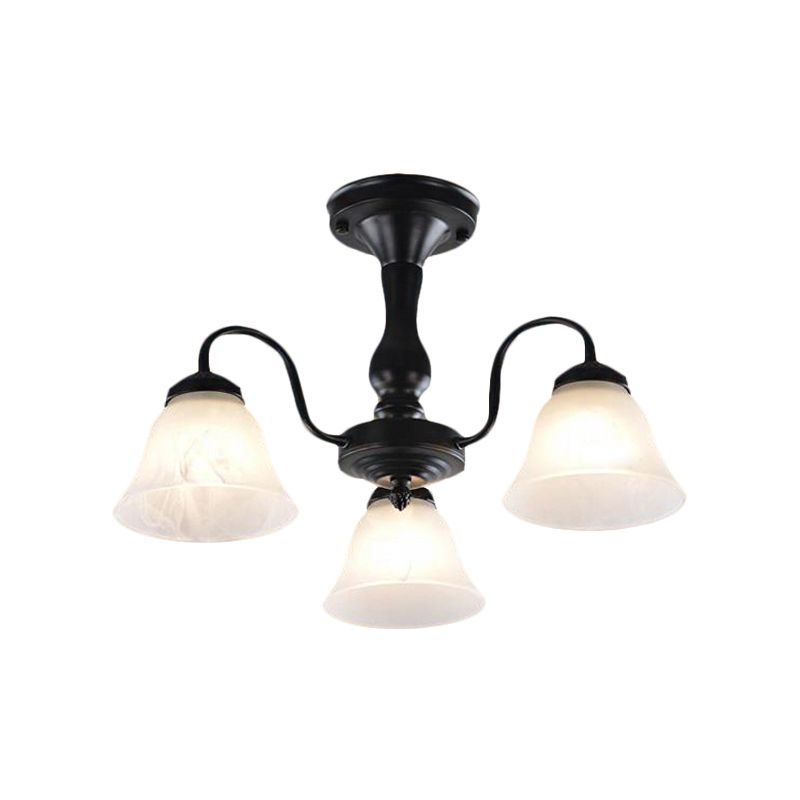 Montaje negro de 3/5 luces de techo Campana tradicional de vidrio esmerilado semi luz para la sala de estar para la sala de estar