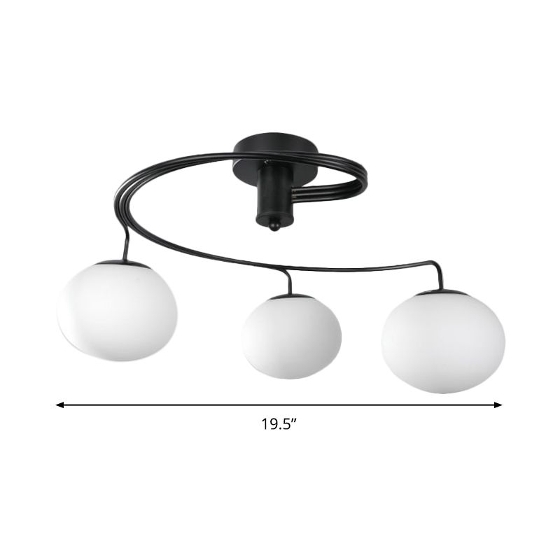 Globe Semi Flush Modernist Milk Glass 3 Heads Black Ceiling Mount Light Fixture for Bedroom