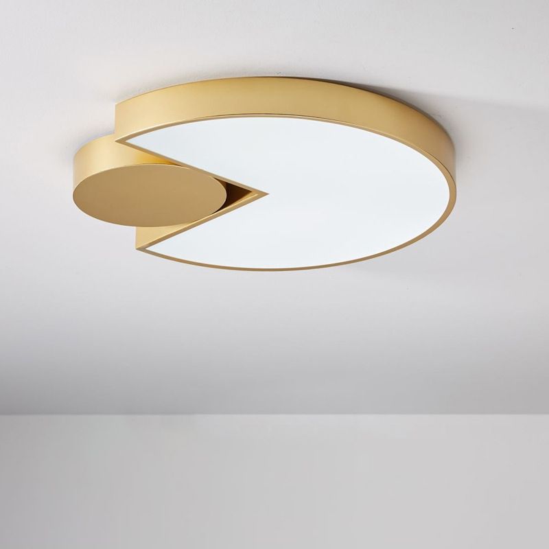 Minimalistic Geometric LED Ceiling Light Metal Living Room Flush Mounted Lighting in Gold, White/3 Color Light