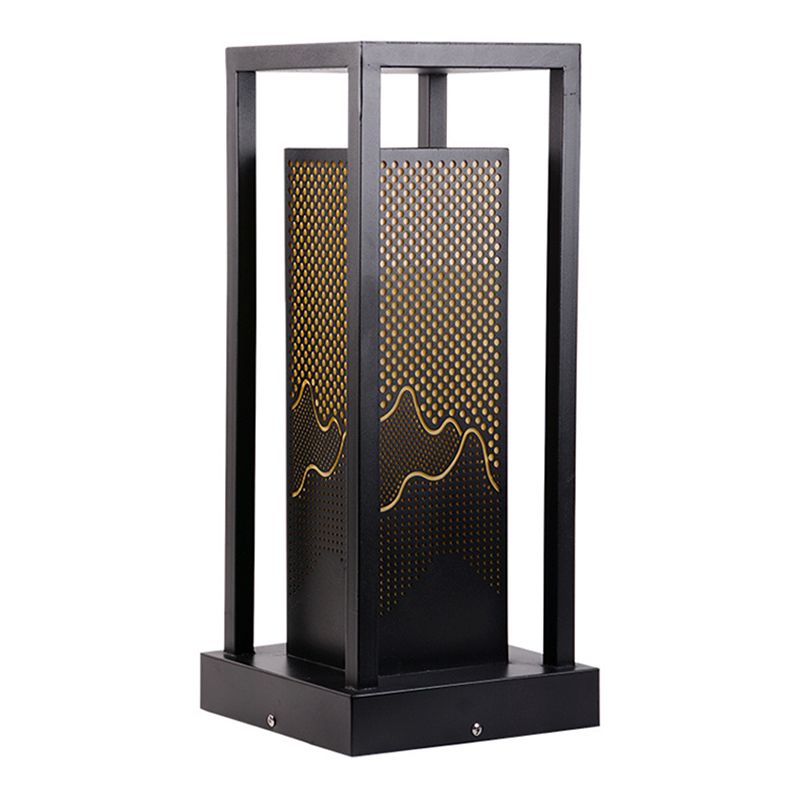 Modern Metal Pillar Lamp Rectangle Outdoor Waterproof Light in Black