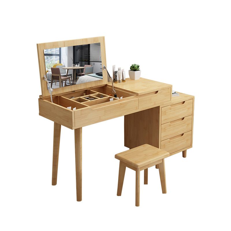 Solid Wood Vanity Makeup Table with Mirror and 4-Drawer  - 17.72" D