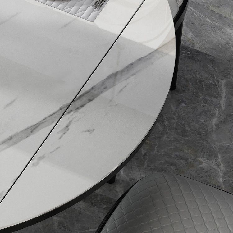 Table à manger de style industriel Table à abattant en pierre frittée avec 4 pieds