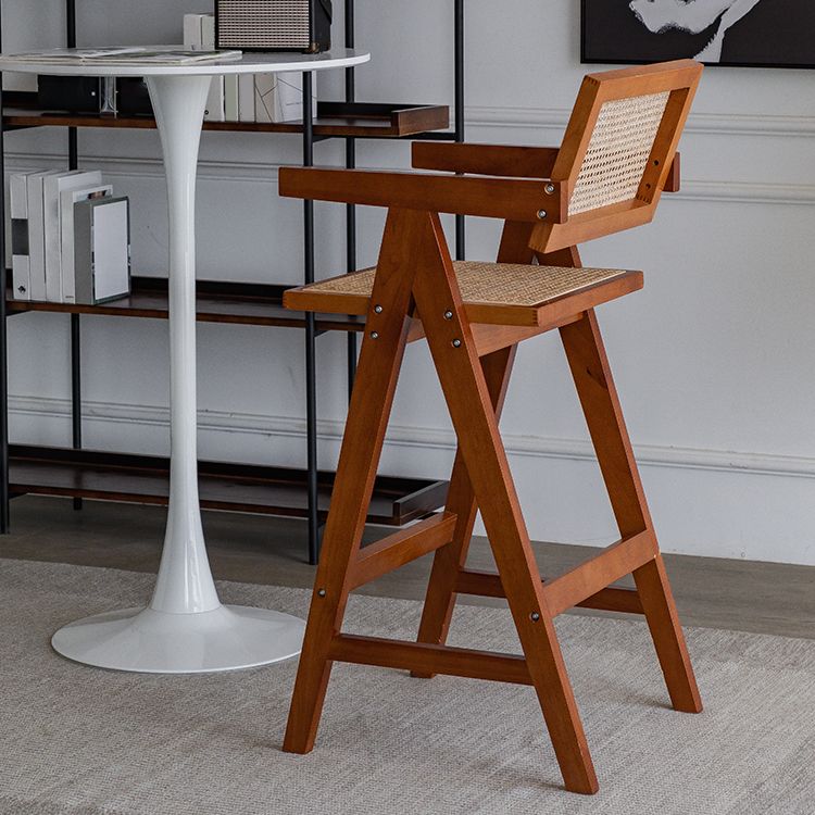 Contemporary Low Back Solid Wood Armed Bar Stool with Footrest
