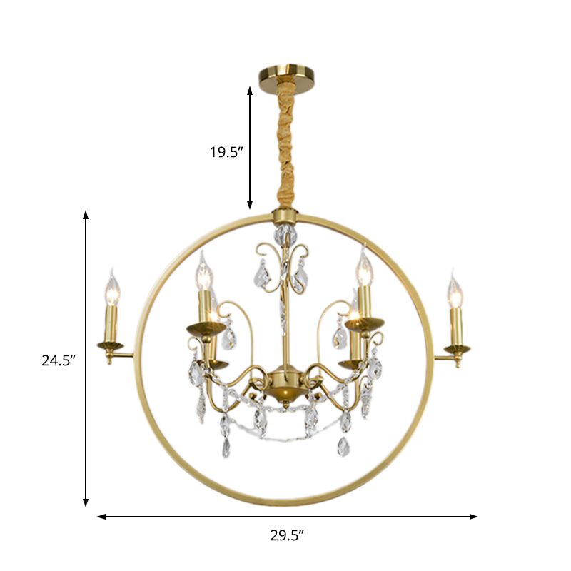 Metal Candelabra Ceiling Suspension Light Modern 6/8 Light Brass Chandelier Light with Crystal Drop
