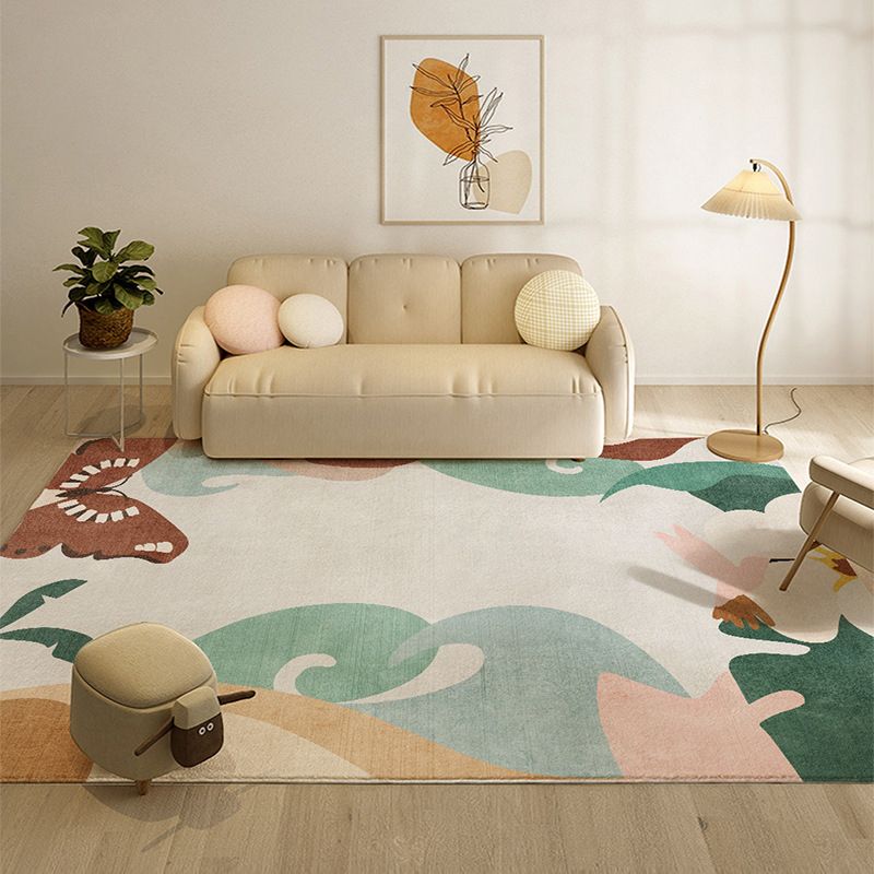 Beige Modern Rug Polyester Plant Indoor Rug Non-Slip Rug for Living Room