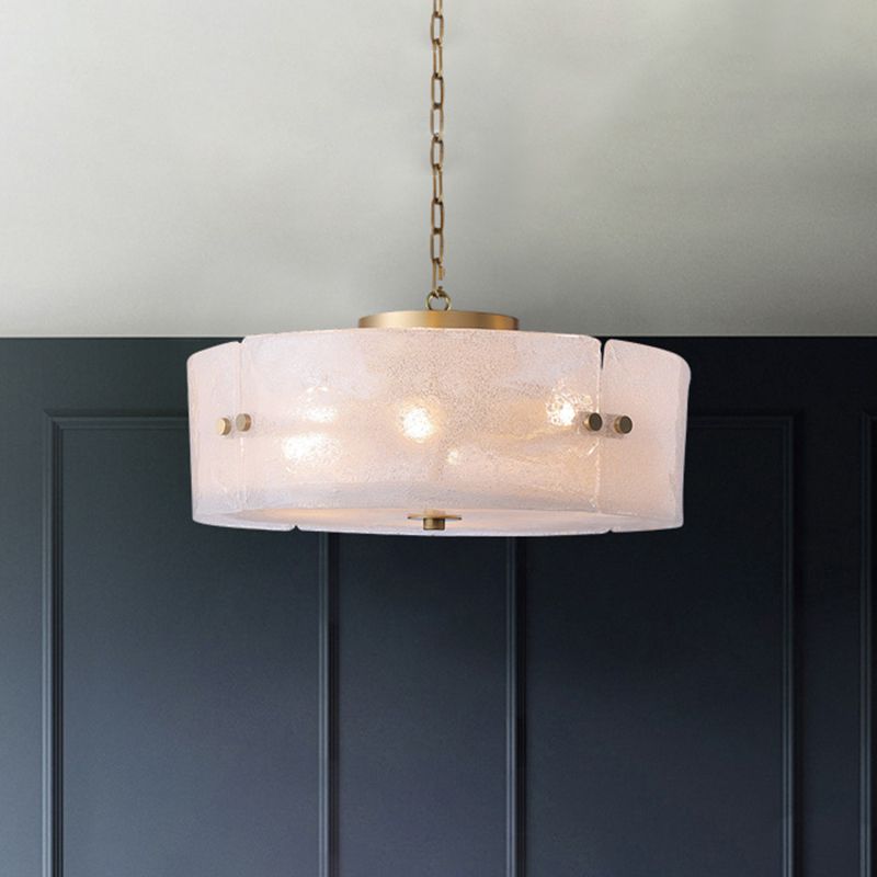 Circular Living Room Chandelier Traditional Frosted White Glass 4 Lights Brass Pendant Light