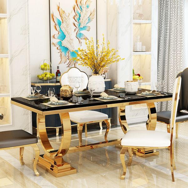 Marble Top Traditional Luxury Table Rectangle Dining Table with Trestle Base