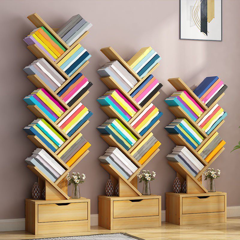 Modern Engineered Wood Bookshelf Geometric Open Shelf Bookcase