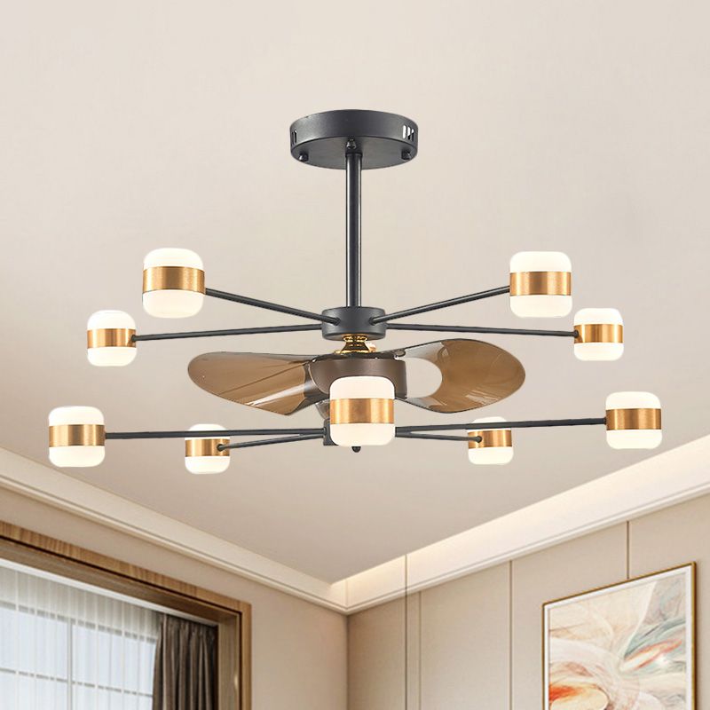 Gold 2-layer Radial Semi Flush Lighting Moderne 10 Lampenmetallic Hanging Lüfter Licht mit 3 braunen Klingen, 36,5 "breit