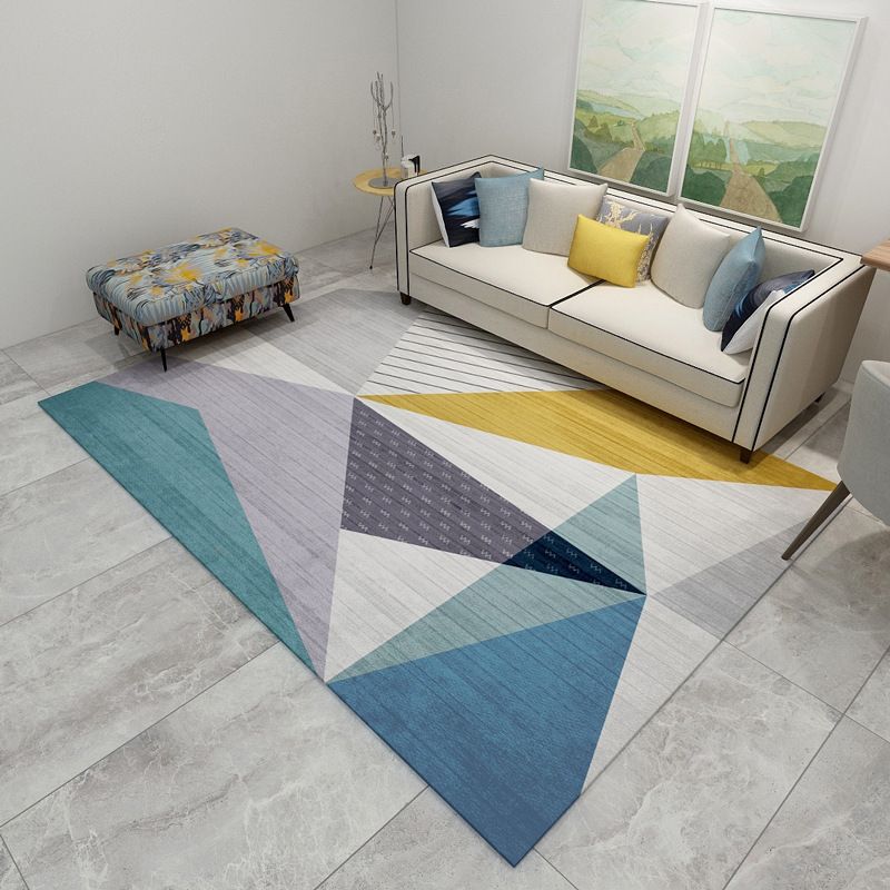 Chic Geometric Colorblock Print Rug Multi Colored Modern Rug Polyester Machine Washable Non-Slip Backing Pet Friendly Rug for Room