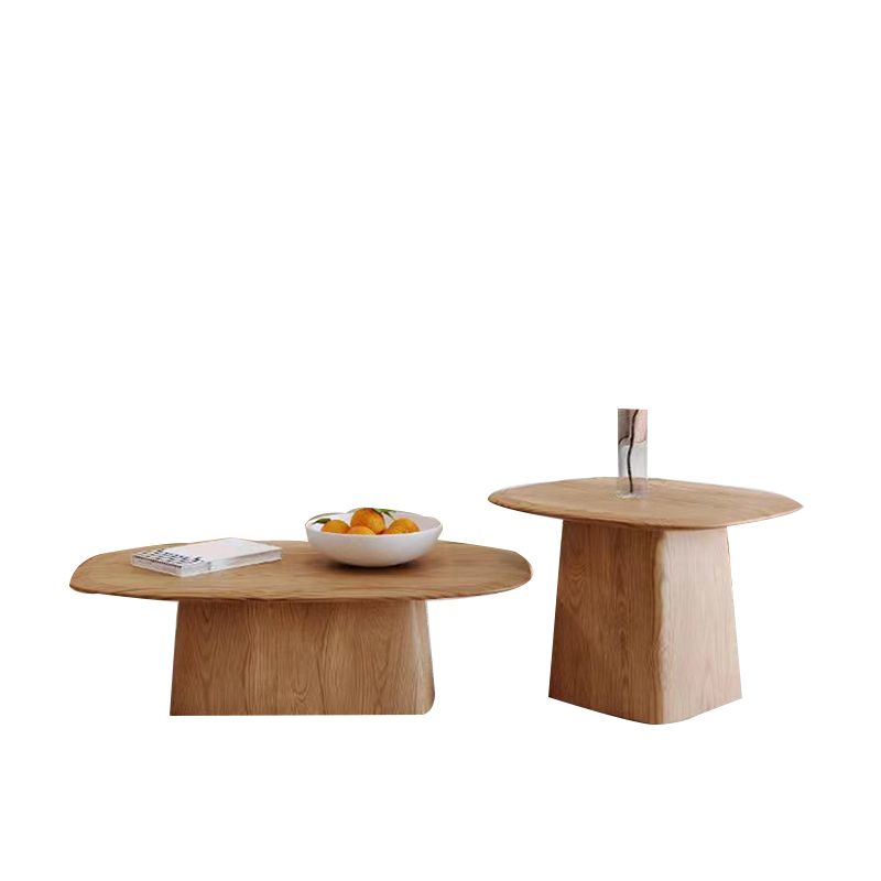 Contemporary Solid Wood Oval Cocktail Table Pedestal Coffee Table