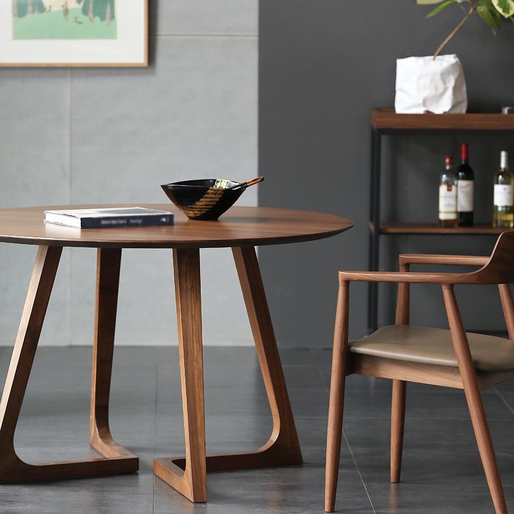 Table à manger ronde à Double piédestal, décontractée, couleur bois, fixe, en bois massif de pin