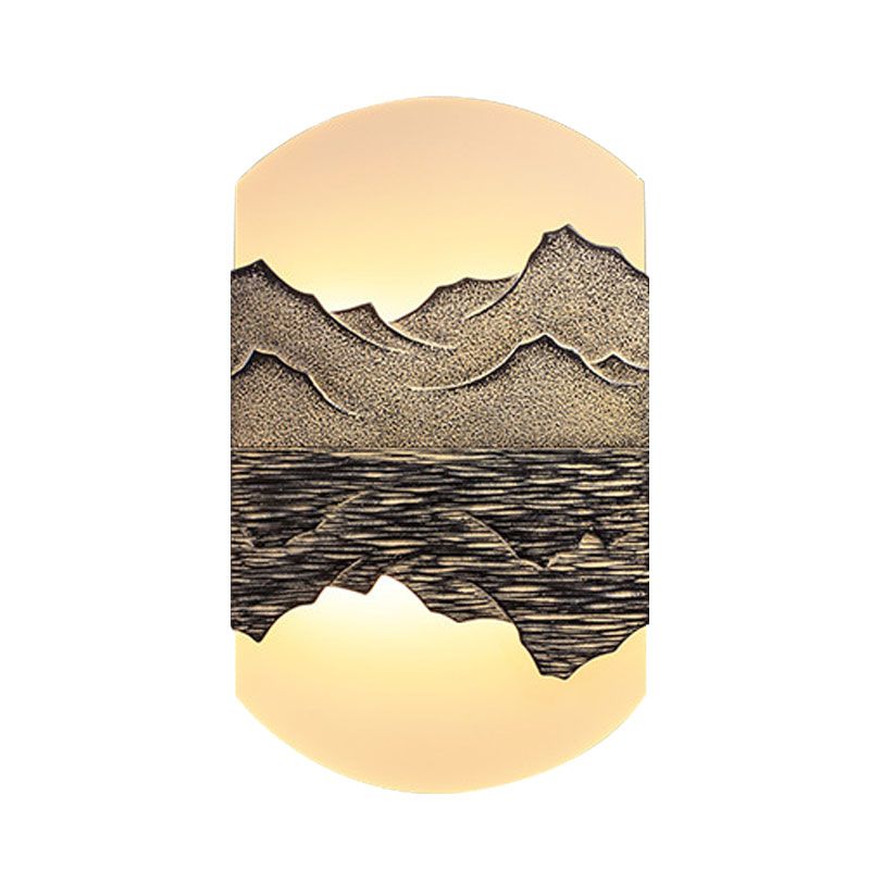 Fan/Oval Corridor Mountain Wall Mural Light Acrylic LED Oriental Style Wall Mount Light Fixture in Silver/Brown