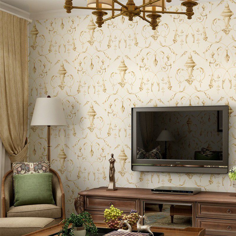 Vinyl Wallpaper Roll Scroll Flower Smooth Surface Wall Art for Home Decoration, Non-Pasted