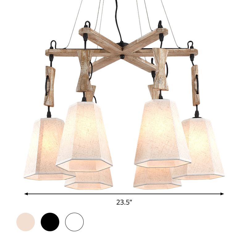 Stoff Hexagon Kronleuchter Lampe zeitgenössische 6 Köpfe Schwarz/Weiß/Flaxen Hanging Light Kit für Esszimmer