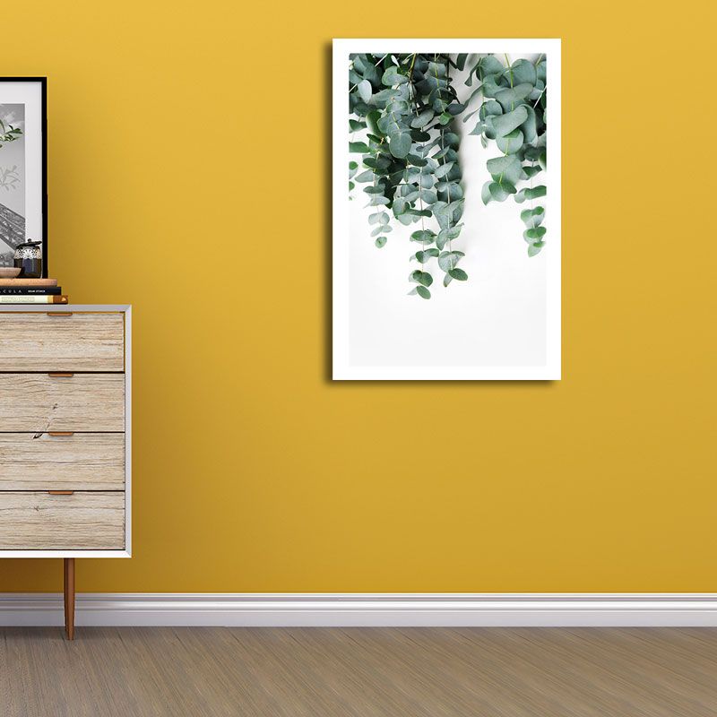 Nordic Botanic Vine Wall Art Green Textured Canvas Print for House Interior