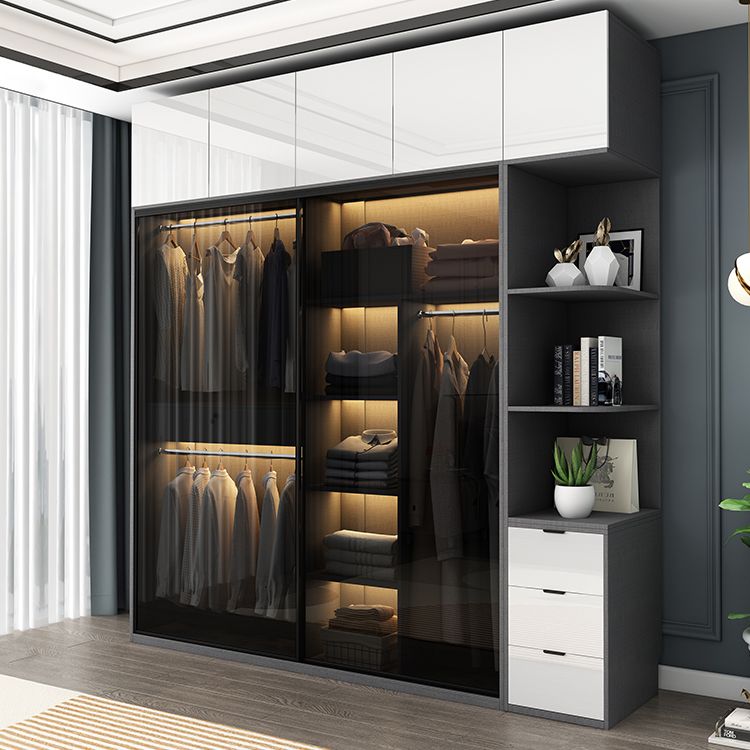 Glass and Wood Wardrobe Armoire Contemporary Wardrobe Cabinet