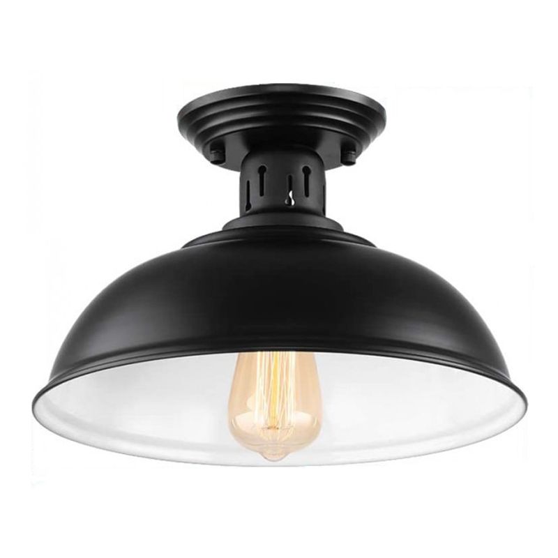 Metal Dome Ceiling Lighting Industrial Bedroom Ceiling Fixture in Black