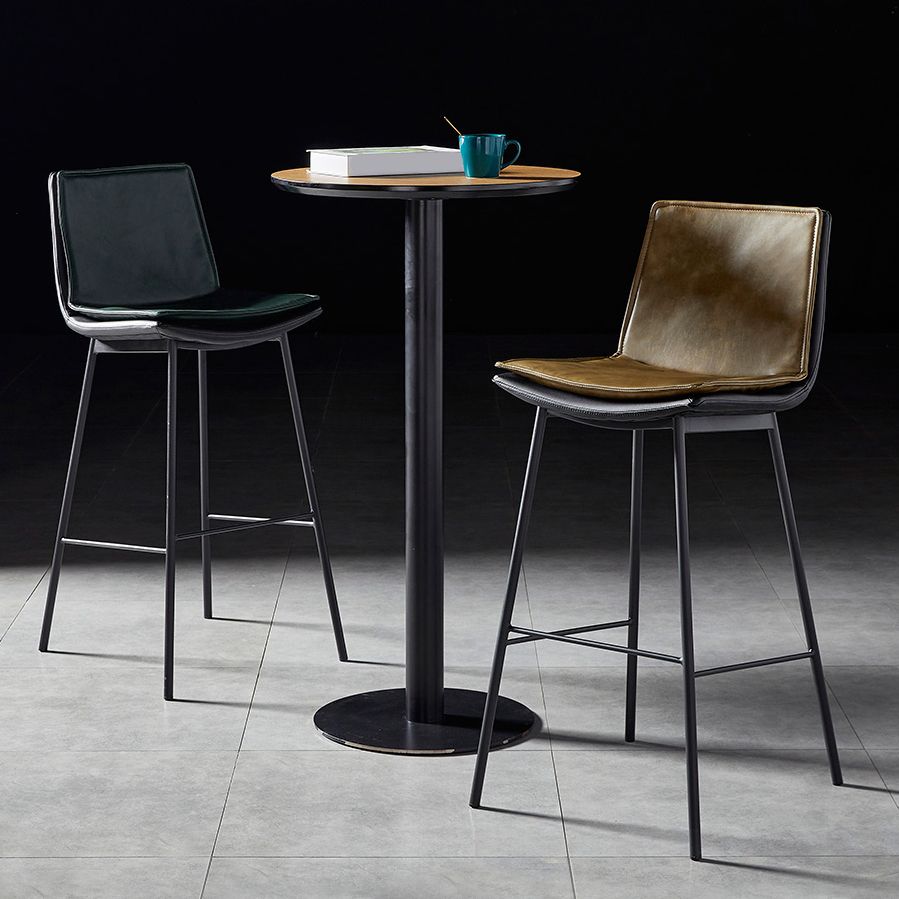 Contemporary Style Low Back Leather Armless Bar Stool with Metal Legs