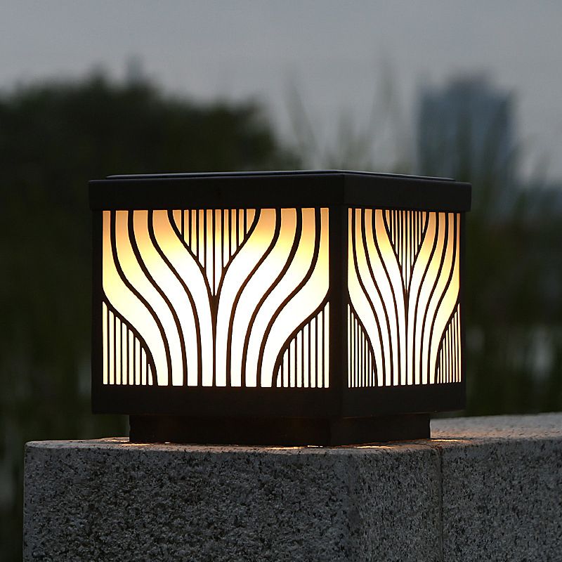 Black Waterproof Pillar Lamp Square Solar Outdoor Lights for Garden