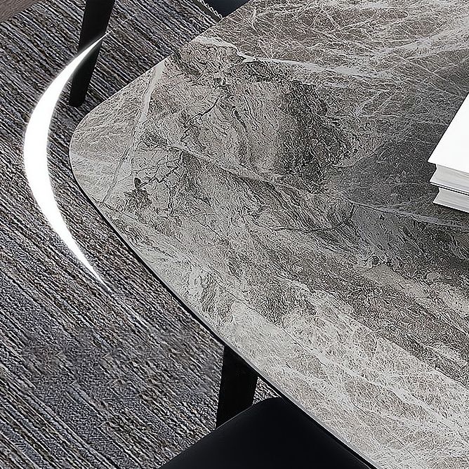 Sintered Stone Dining Table Industrial Style Black 4 Legs Base Rectangle Table for Dining Room