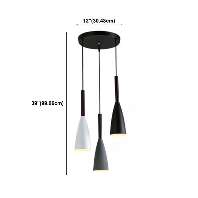 "Colored Round Multi Pendant Ceiling Light Fixture 
Modern Style Metal 3 Head Suspension Lamp"