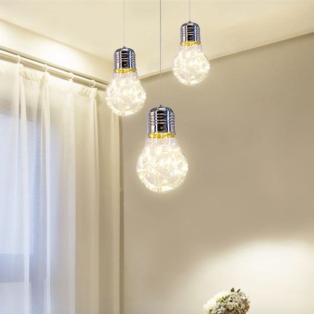 Cuerte de vidrio desnudo suspensión colgante contemporáneo 1 luz cromado led colgante de led en blanco/luz cálida