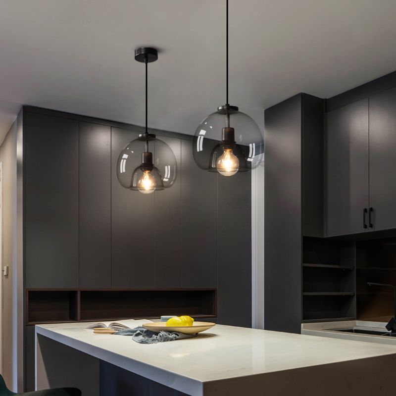 Glazen zwarthangende lamp in moderne artistieke stijl Iron Globe Hanglamp voor eetkamer