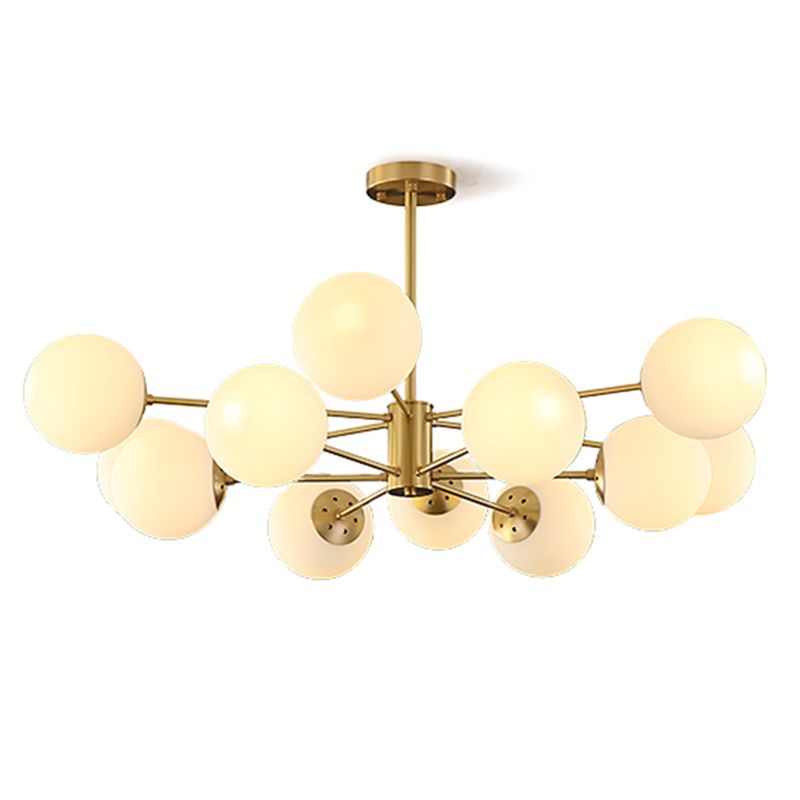 Gold Nordic Style Full Brass Lighting Fixture White Glass Ball Shade Molecular Large Chandelier