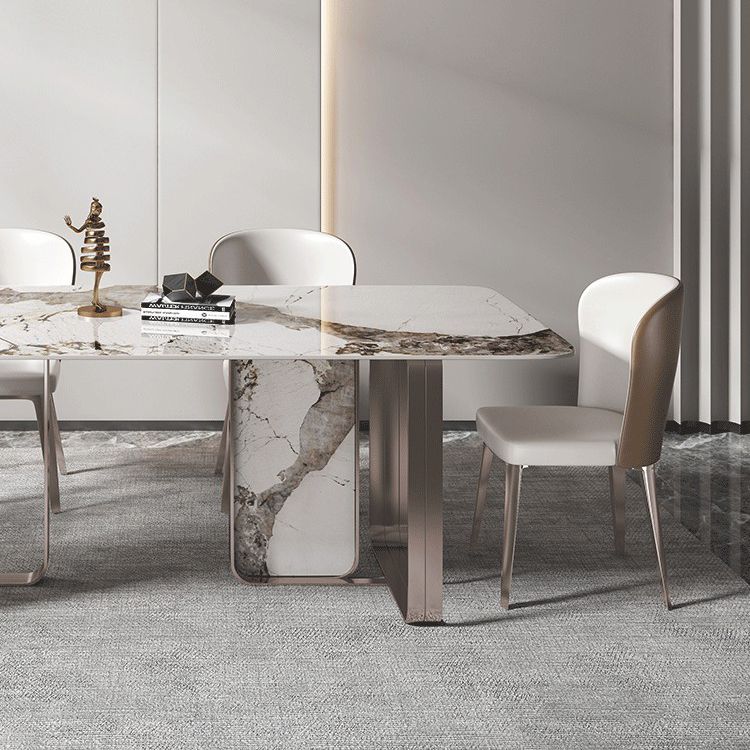 Rectangle Sintered Stone Top Table Contemporary Metal Base Dining Table