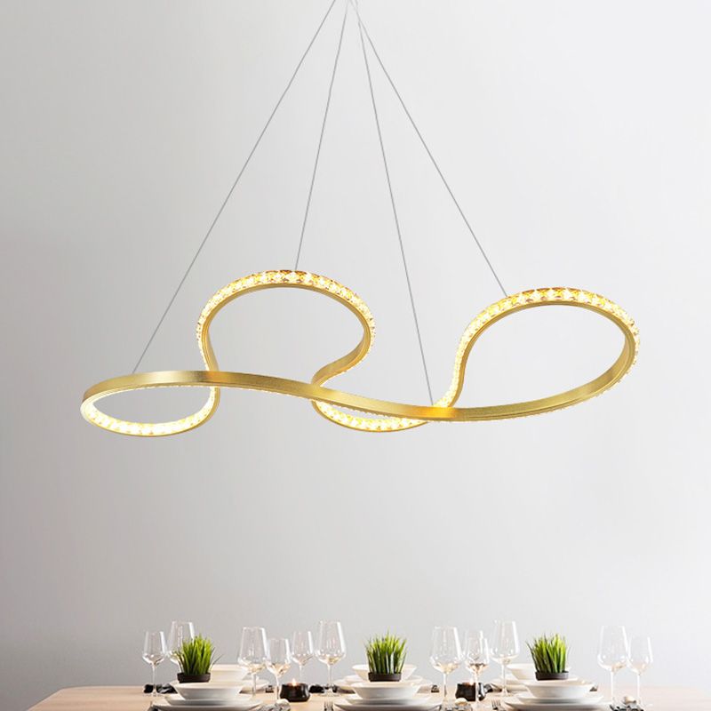 Gold Twist Kronleuchter Beleuchtung minimalistischer LED -Kristalldecke Anhänger Licht für Esszimmer in warmem/weißem Licht
