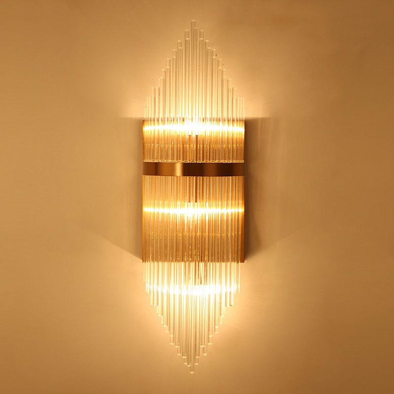 Fluted Clear Glass Sconce Light Minimalist 2/3 Lights Gold Finish Banded Indoor Wall Lighting