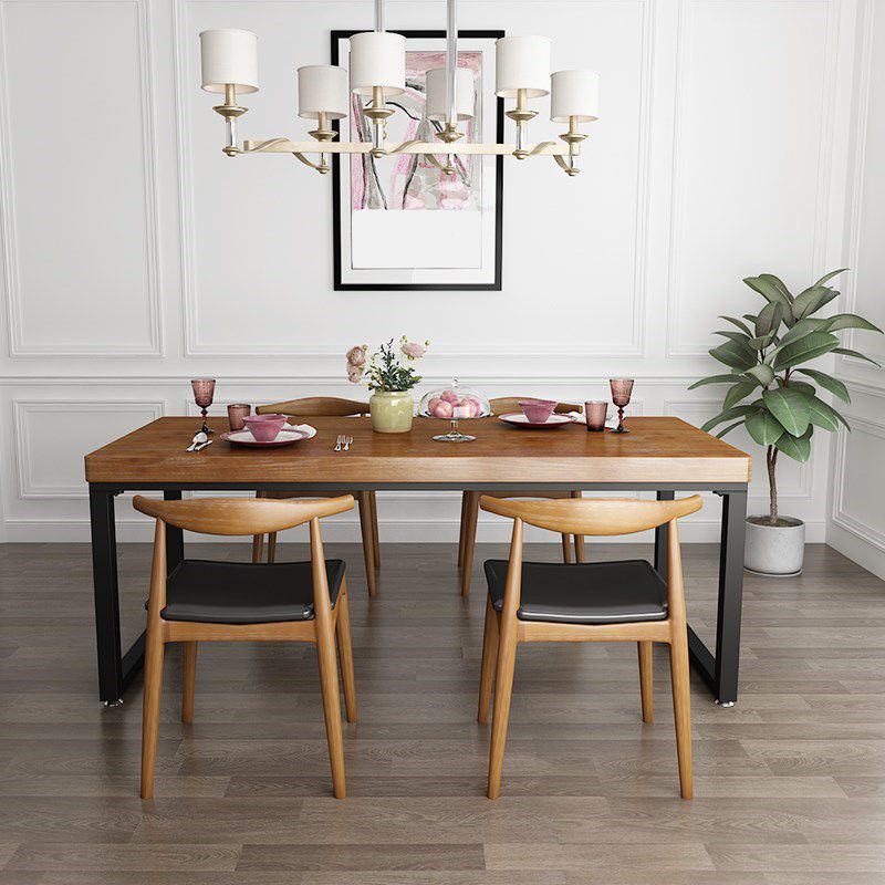 Wood Top Industrial Dining Table Set 1/2/5 Pieces Brown Dinette Set for Home