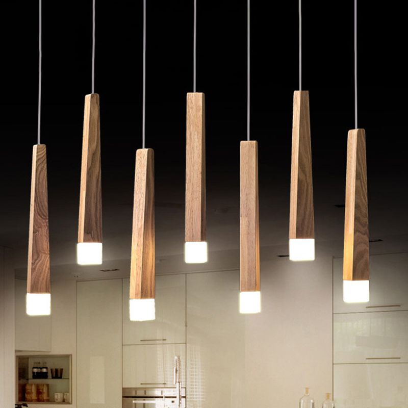 Torch Shaped Solid Wood Hanging Light White Acrylic Shade Creative Lighting Fixture for Coffee Shop Restaurant