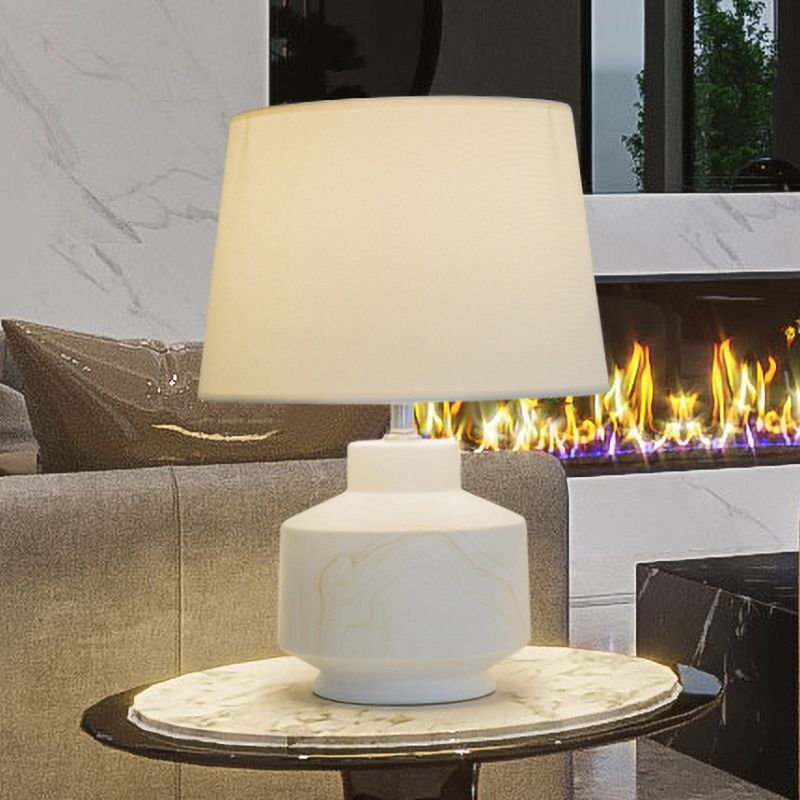 Conical Fabric Night Lighting Simplicity 1 Head White Finish Table Lamp with Ceramic Base