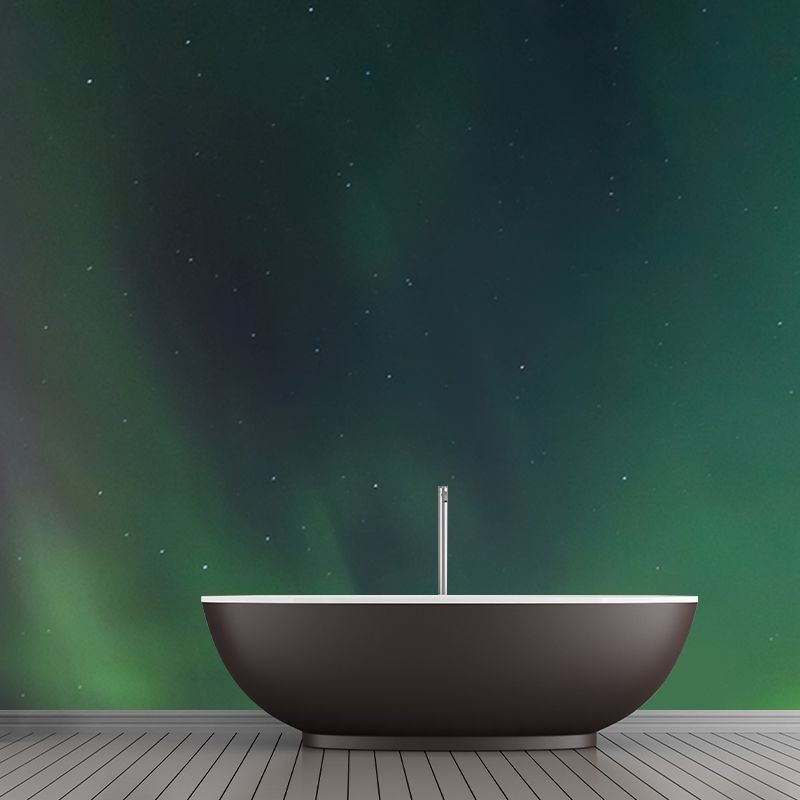 Aurora on Starry Sky Mural in Purple-Green Modernism Wall Covering for Living Room