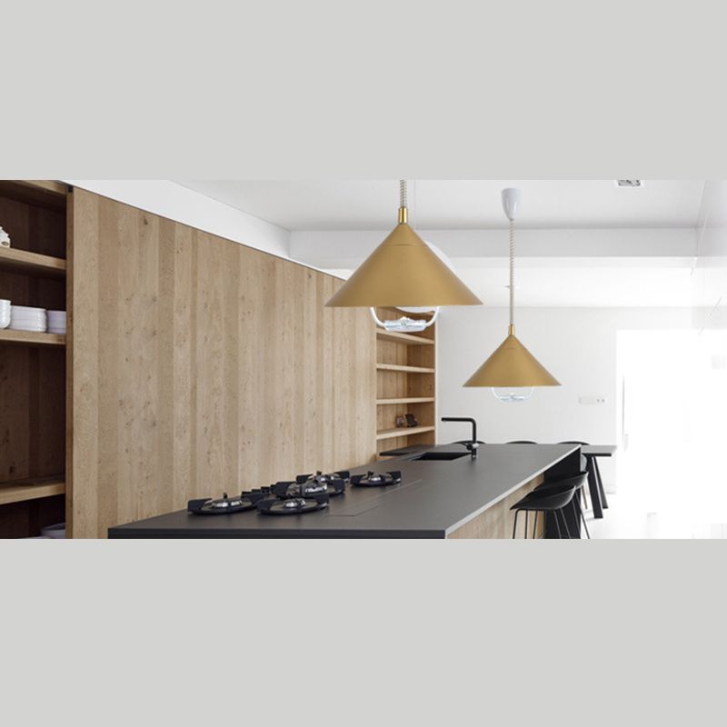 Postmoderne conische schaduw hanger aluminium 1 lamp restaurant Drop Lamp met lentekoord en handvat
