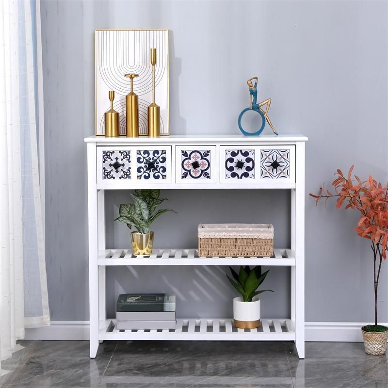 Mid-Century Modern Console Table Rectangle Console Table Floor Shelf