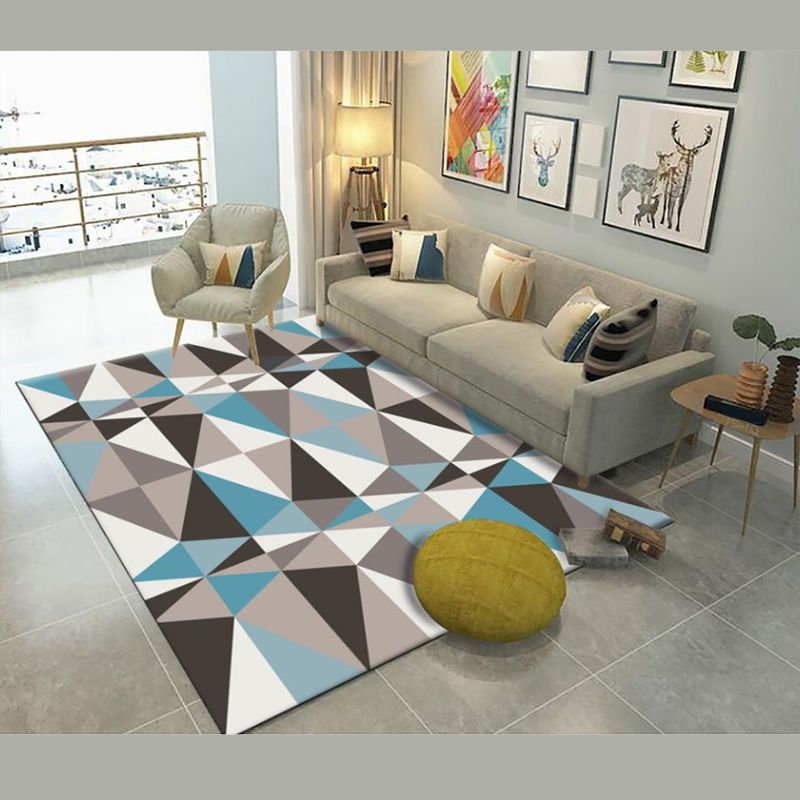 Gray Modern Indoor Rug Polyester Geometric Area Rug Non-Slip Backing Carpet for Living Room