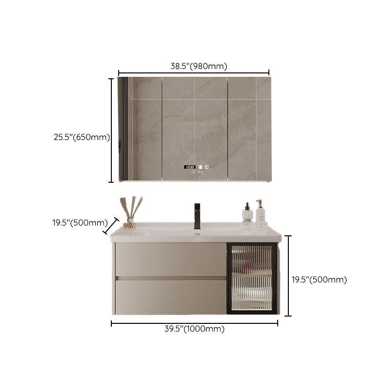 2 Drawers Vanity  Wood Frame Wall Mount Rectangle Single Sink Bathroom Vanity with Mirror