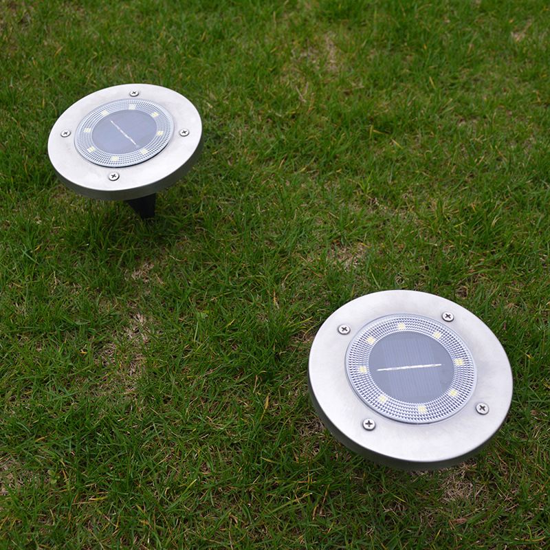 Round Backyard Solar Ground Lighting Metal Minimalist LED Underground Light in Black