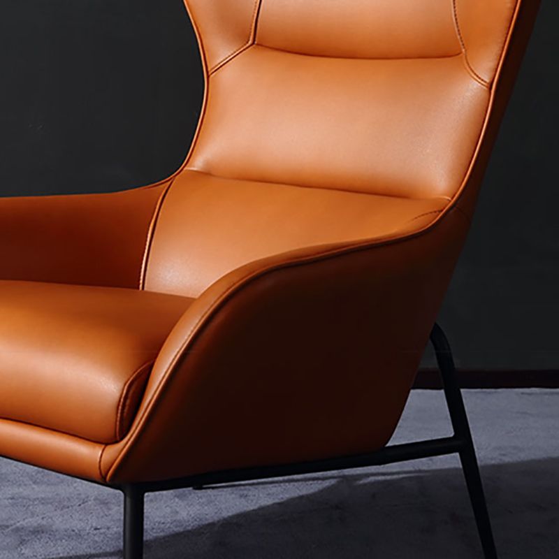 Mid-Century Modern Chair Faux Leather Flared Arms Wingback Chair